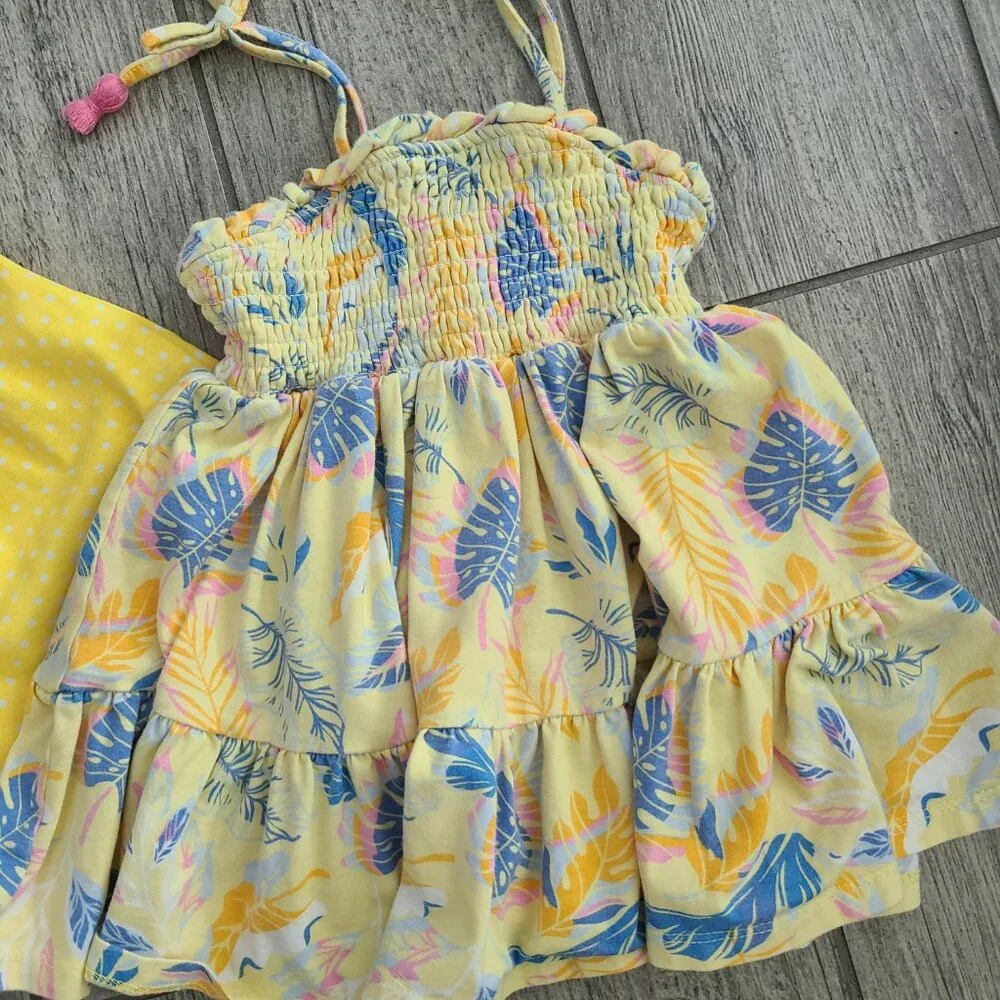 Tommy Bahama & Blueberi Boulevard yellow Tropical & Polka Dot baby dresses 12M